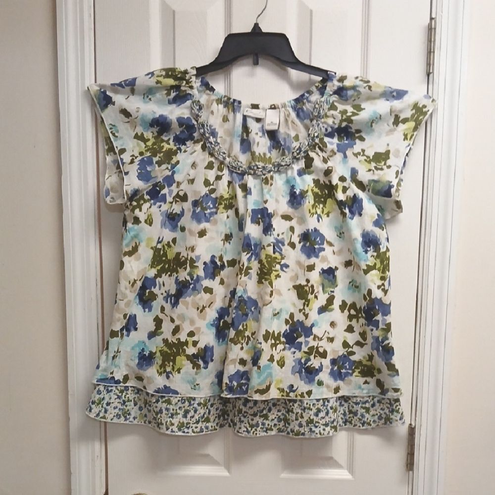 KIM ROGERS Floral Print Layered Women's Top Size XL Blue/White - Picture 1 of 6